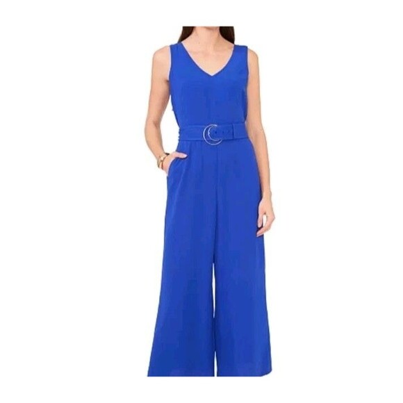 Vince Camuto Jumpsuit Size XL Royal Blue Wide Leg Belt Back Zip - Picture 1 of 15